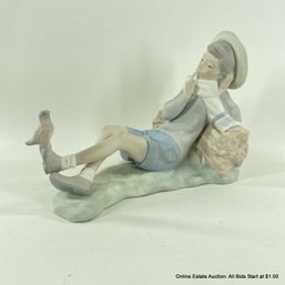 Lladro Bisque Fired Porcelain Figure Boy With Bird On His Foot