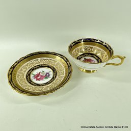Paragon Cobalt And Gold Cup And Saucers With Roses