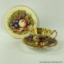 Aynsley Cup Saucer And Bread Plate With Fruit Motif