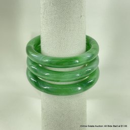 3 Green Glass Bangle Bracelets