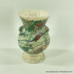 Small Ceramic Vase With Dipped Marble Paint Exterior