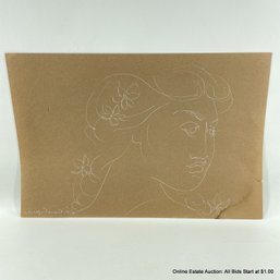 Madge Tenet 1956 Simple Woman's Portrait Ink On Paper