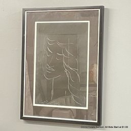 Madge Tenent 1956 Framed Simple Portrait Ink On Paper
