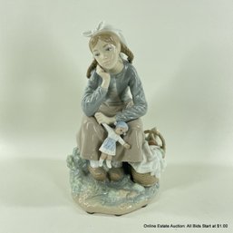 Lladro Girl With Doll Porcelain Figure