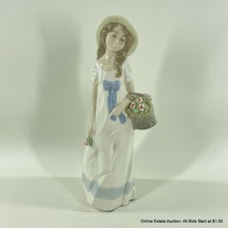 Nadal Made In Spain Porcelain Figure Girl With Flower Basket