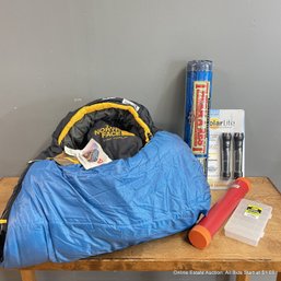New North Face Sleeping Bag, Thermarest Sleeping Pad And Solar Flashlights With Tags Or Original Packaging