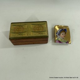 Mid 20th Century Mottahedeh Leather Stamp Box & French Enamel Pin Tray