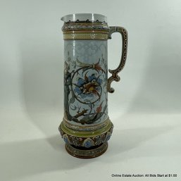 Antique Mettlach 2.1 Liter Beer Jug 'Lovers' #1734 Dated 1890