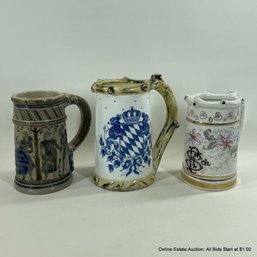 3 Vintage 20th Century German Trick Beer Steins