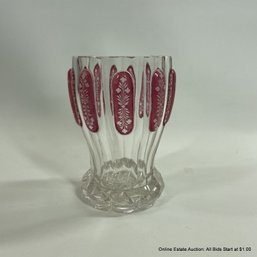 Bohemian Moser Faceted Vase Raspberry Flashed Cabochons