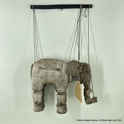 Thailand Hand-Carved Elephant Puppet Marionette With Hand-Painted Elements