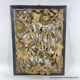 Chinese Gilt Avian And Floral Hand-Carved Wall Panel