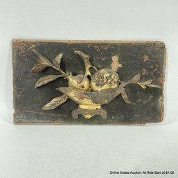 Chinese Gilt Still Life Bowl And Fruit Carved Wall Panel With Export Seal