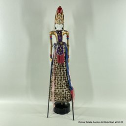 Indonesia Wayang Gilt Painted Puppet On Stand