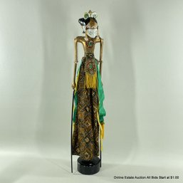 Indonesia Wayang Gilt Painted Puppet On Stand