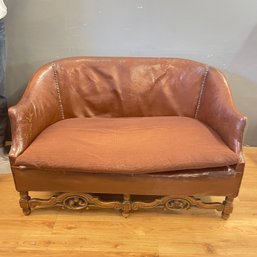 Vintage Leather Loveseat With Brass Tacks (LOCAL PICK UP ONLY)