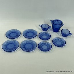 Vintage Akro Agate Cobalt Blue Children's Tea Set