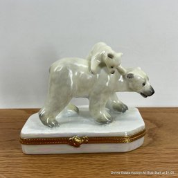 Peint Mein Pierre Arquie Limoges Polar Bear Cub Fish Trinket Box