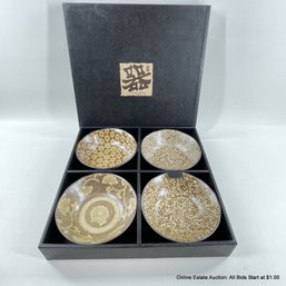 Four Japanese Miya Ceramic Rice Bowls Sound Collection In Original Box