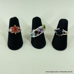 3 Sterling Silver & Gemstone Rings Size 5 Total Weight 9 Grams
