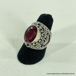 Sterling Silver & Ruby Ring Size 6 Total Weight 8 Grams