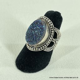 Sterling Silver & Drusy Stone Ring Size 5.5 Total Weight 8 Grams