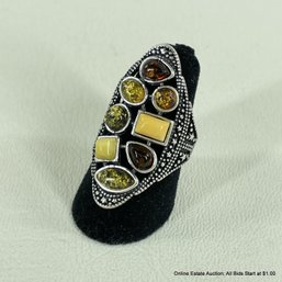 Sterling Silver & Amber Ring Size 5.5 Total Weight 7 Grams