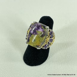 Sterling Silver, Tasmanian Stichtite & Amethyst Ring Size 5 Total Weight 8 Grams