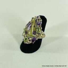 Sterling Silver, Tasmanian Stichtite & Amethyst Ring Size 5 Total Weight 9 Grams