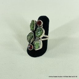 Sterling Silver Mixed Gemstone With Garnet Ring Size 6 Total Weight 8 Grams