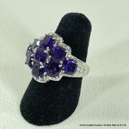 Sterling Silver & Amethyst Ring Size 5 Total Weight 6 Grams