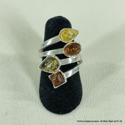 Sterling Silver & Amber Ring Size 5 Total Weight 4 Grams