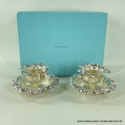 Tiffany & Co Sterling Silver Tournesol Sunflower Candle Holders In Original Box