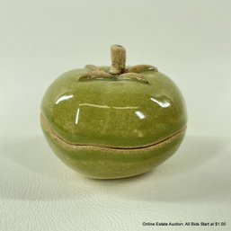 Small Green Tomato Form Lidded Ceramic Dish