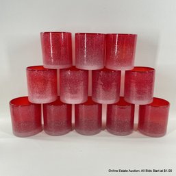 Set Of 12 Red Mexican Style Glass Tumblers