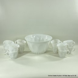 Milk Glass Punch Bowl And 12 Cups