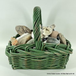 Basket Of Rocks, Shells And Driftwood