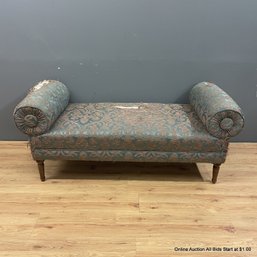 Antique Upholstered Bench With Silk Upholstery