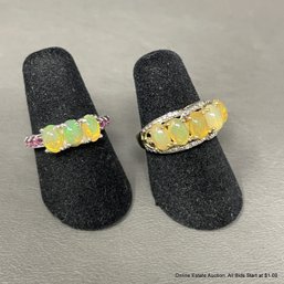 2 Sterling Silver & Opal Fashion Rings Size 5 Total Weight 5 Grams
