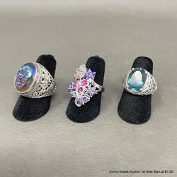3 Sterling Silver & Gemstone Rings Size 5 Total Weight 22 Grams