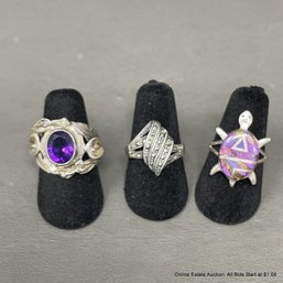 3 Sterling Silver & Gemstone Rings Size 6 Total Weight 14 Grams