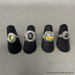 4 Sterling Silver Bumblebee Jasper, Spinel, Onyx Fashion Rings Size 5 Total Weight 17 Grams