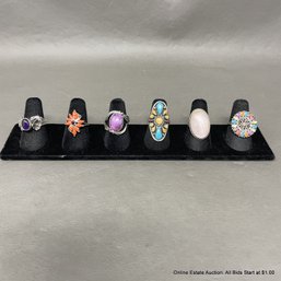 6  Sterling Silver & Gemstone Fashion Rings Size 5 - 6.5 Total Weight 25 Grams