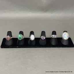 6  Sterling Silver & Gemstone Fashion Rings Size 5 Total Weight 28 Grams