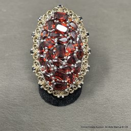 Sterling Silver & Garnet Cocktail Ring Size 5 Total Weight 12 Grams