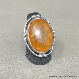 Sterling Silver & Amber Ring Size 5.5 Total Weight 8 Grams