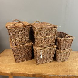 6 Wicker Handled Baskets 5 With Lids