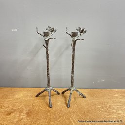 Pair Of Cast Metal Candle Holders 15.5' X 6'