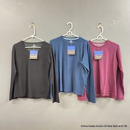Three Patagonia Long Sleeve Shirts In Women's Size Medium With Original Tags Including Vitality And Mobility