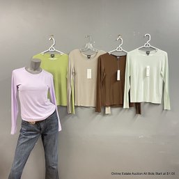 Five Eileen Fisher Silk Matte Jersey Long Sleeve Tops In Women's Size Small, Most With Original Tags